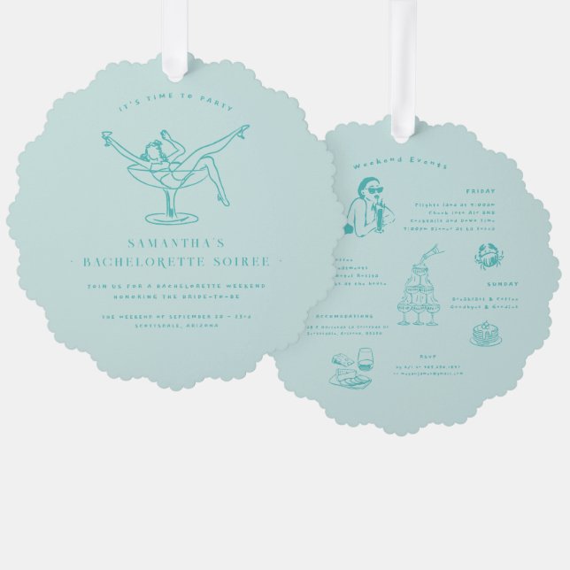 Whimsical Retro Doodle | Bachelorette Weekend  Ornament Card (Front/Back)