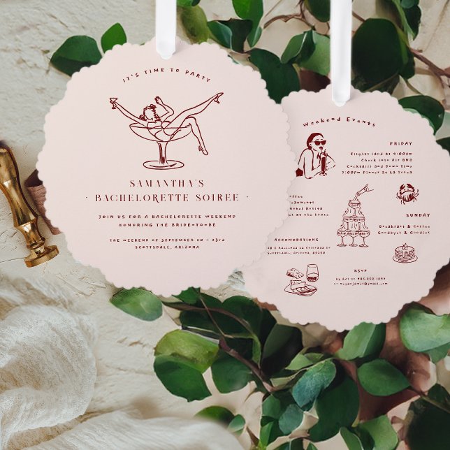 Whimsical Retro Doodle | Bachelorette Weekend  Ornament Card (Creator Uploaded)