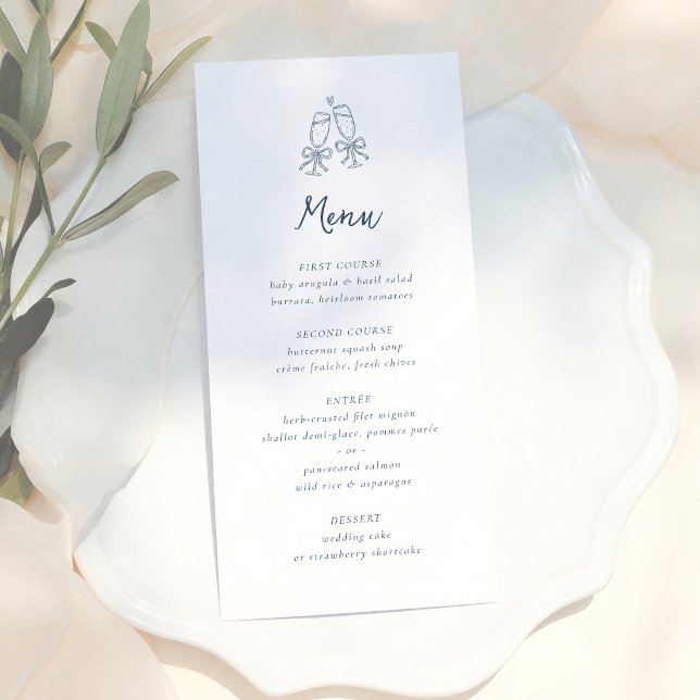 Whimsical Retro Doodle Blue Stripes Wedding Menu (Creator Uploaded)