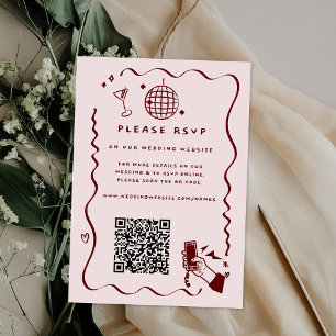 Whimsical Retro Doodle Wedding Website QR Code Enclosure Card