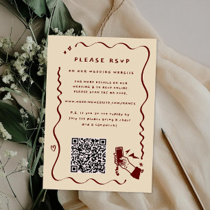 Whimsical Retro Doodle Wedding Website QR Code RSVP Card