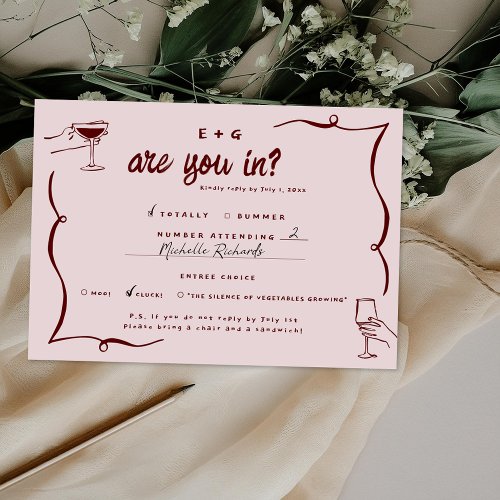 Whimsical Retro Doodles  Funny PS Wedding RSVP 