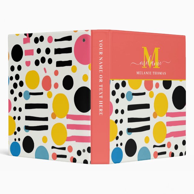 Whimsical Retro Dotted Script Name Monogram 3 Ring Binder (Background)