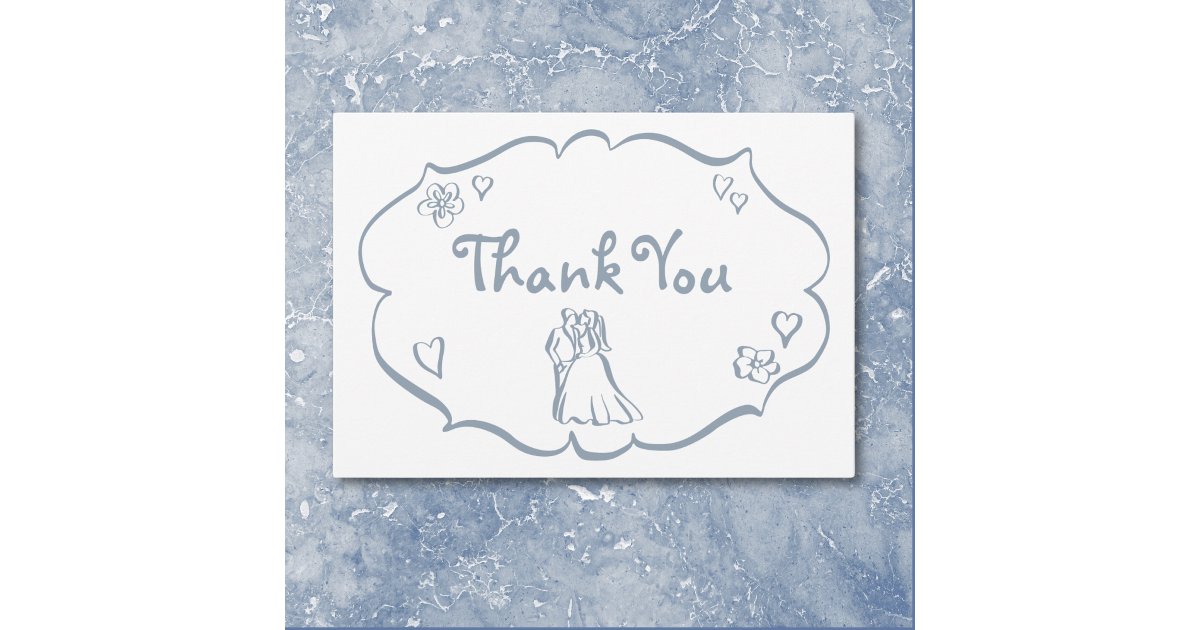 Whimsical Retro Hand Drawn Dusty Blue Wedding Thank You Card | Zazzle