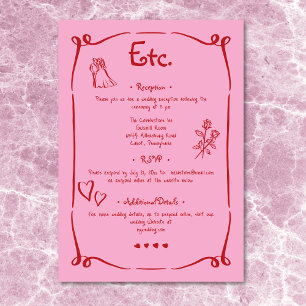 Whimsical Retro Hand Drawn Pink Red Wedding Detail Enclosure Card