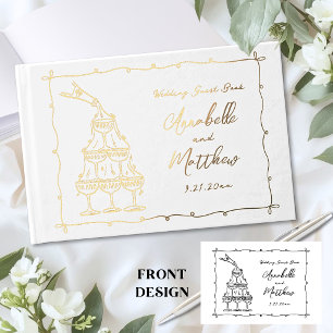 Whimsical Retro Hand Drawn Wedding Foil Guest Book