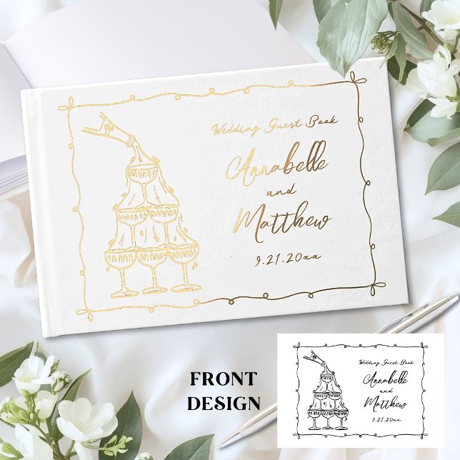 Whimsical Retro Hand Drawn Wedding Foil Guest Book (Whimsical Retro Hand Drawn Wedding Foil Guest Book )