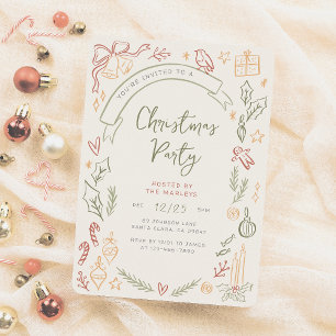 Whimsical Retro Illustrations Christmas Party Invitation