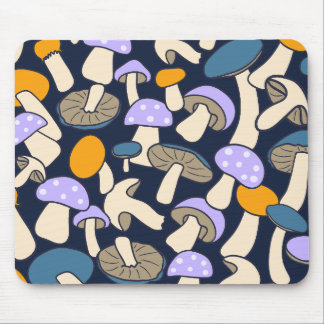 Whimsical Retro Mushroom Botanical Midnight Forest Mouse Pad