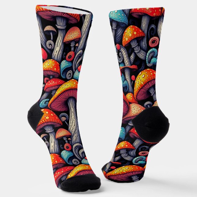 Whimsical Retro Mushroom Socks (Angled)