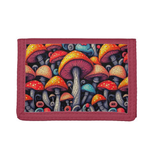 Whimsical Retro Mushroom Trifold Wallet