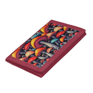 Whimsical Retro Mushroom Trifold Wallet