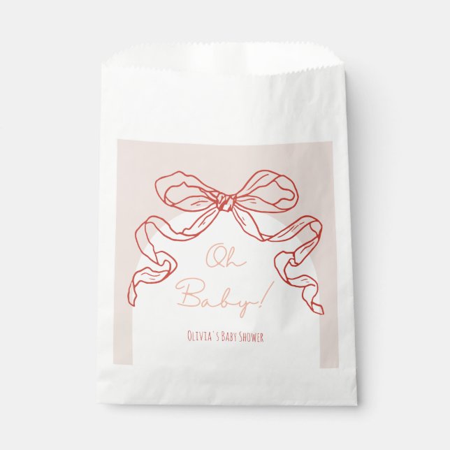 Whimsical Retro Orange Hand Drawn Bow Baby Shower Favor Bag (Front)