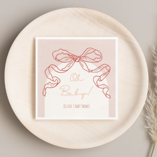 Whimsical Retro Orange Hand Drawn Bow Baby Shower Napkins