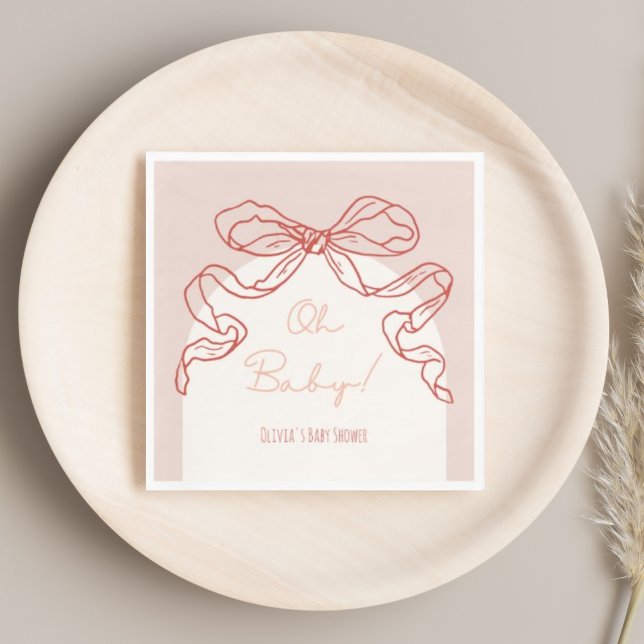 Whimsical Retro Orange Hand Drawn Bow Baby Shower Napkins (Creator Uploaded)
