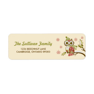 Whimsical Retro Owls and Snowflakes Holiday Label