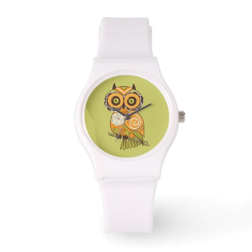 Whimsical Retro Pattern Green Owl Watch