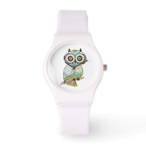 Whimsical Retro Pattern  Teal Owl Watch
