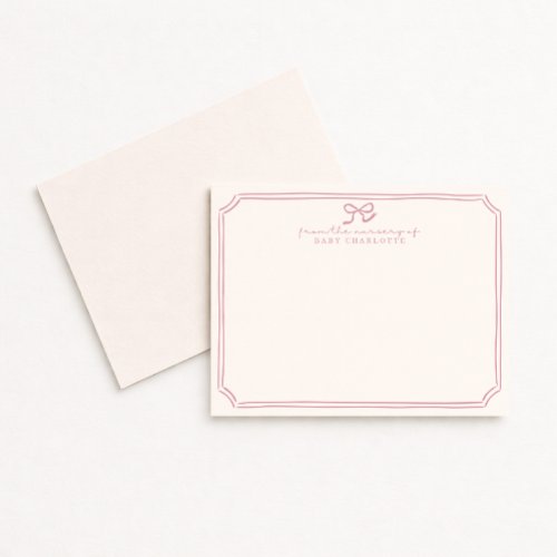 Whimsical retro Pink Bow Nursery Note Card