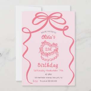 Whimsical Retro Pink Cake Vintage Birthday Party Invitation