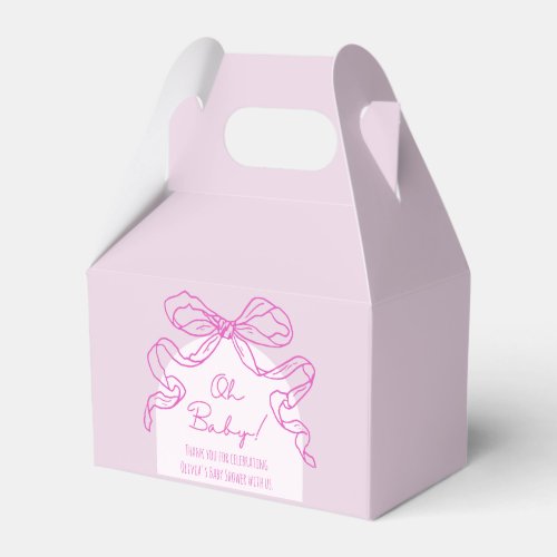 Whimsical Retro Pink Hand Drawn Bow Baby Shower Favor Boxes