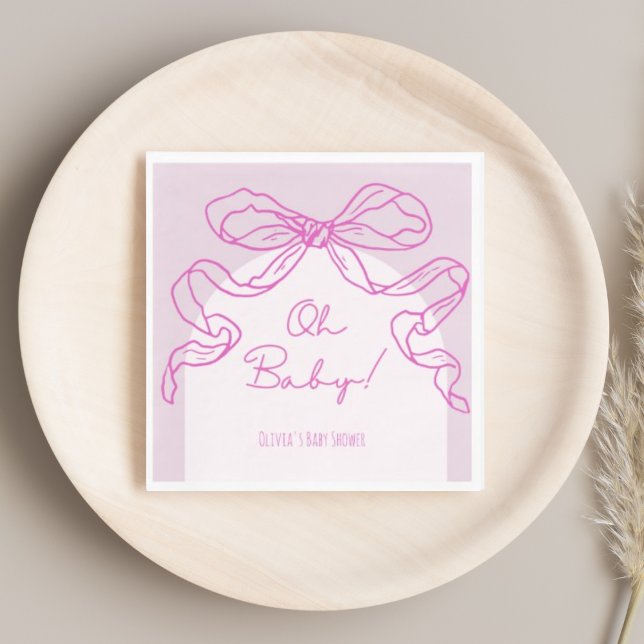Whimsical Retro Pink Hand Drawn Bow Baby Shower Napkins (Creator Uploaded)