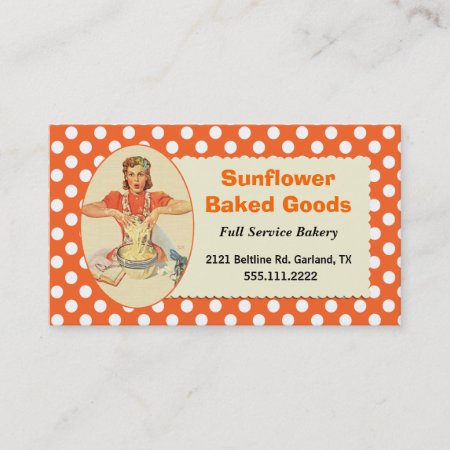 Whimsical Retro Polka Dot Bakery Business Card