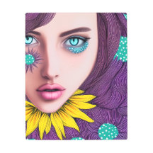 Whimsical Retro Pop Art Woman Abstract Flowers