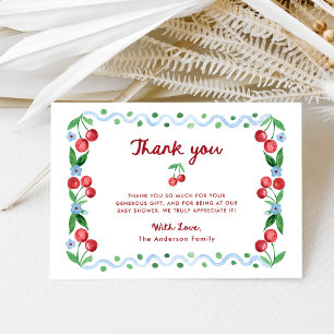 Whimsical Retro Red Cherry Frame Baby Shower Thank You Card