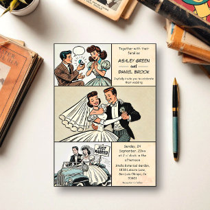 Whimsical Retro Romantic Bride Groom Comic Wedding Acrylic Invitations
