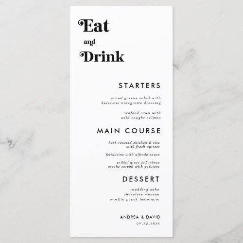 Whimsical Retro Script Bold Eat and Drink Wedding Menu