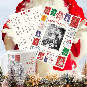Whimsical Retro Stamp Holiday Photo 2026 Calendar