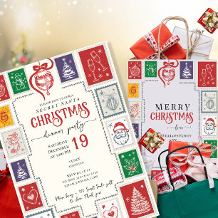 Whimsical Retro Stamps Christmas Doodles Invitation