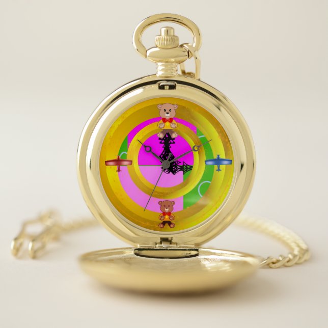Whimsical Retro Toys  Teddy Plane Pocket Watch (Inside)