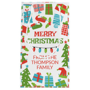 Whimsical Retro Tree & Gifts Merry Christmas From Small Gift Bag