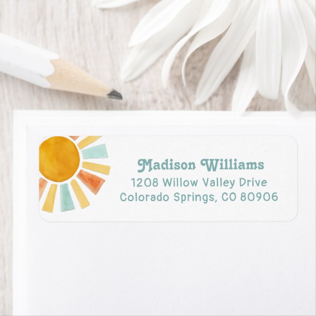 Whimsical Retro Watercolor Sunburst  Label (Insitu)
