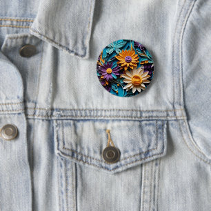 Whimsical Reverie: Quilled Colorful Floral Artwork Button