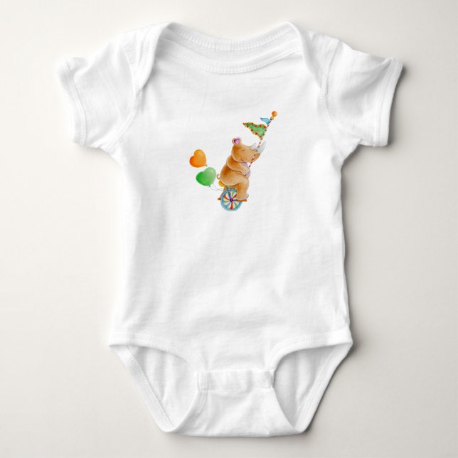 Whimsical rhinoceros animal circus watercolor baby bodysuit (Front)