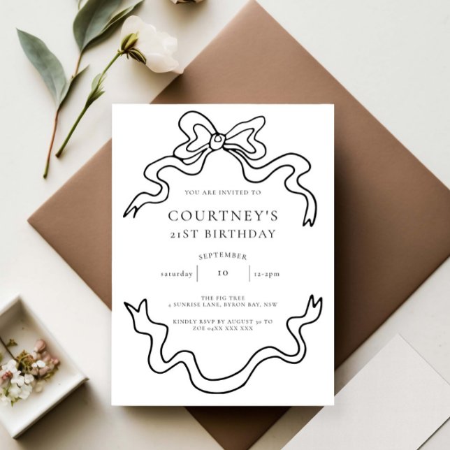 Whimsical Ribbon Bow 21st Birthday Party Invitation (Creator Uploaded)