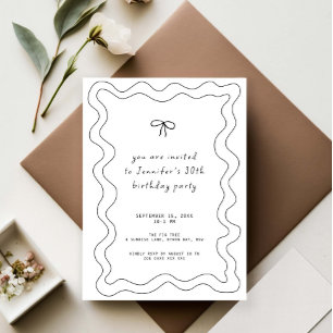 Whimsical Ribbon Bow 30th Birthday Party Invitation