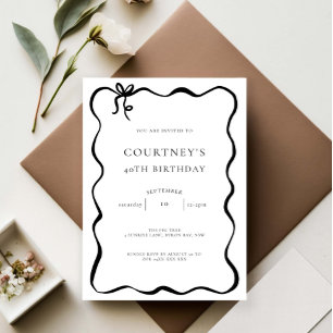 Whimsical Ribbon Bow 40th Birthday Party Invitation