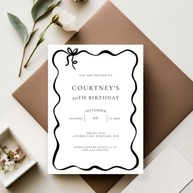 Whimsical Ribbon Bow 50th Birthday Party Invitation (Creator Uploaded)