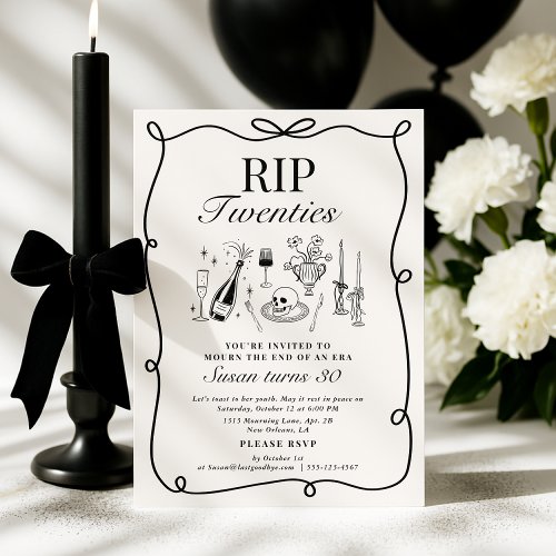 Whimsical RIP 20's, Hand-Drawn Funeral Birthday