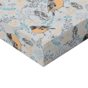 Whimsical Robin Bird Mama Baby Flowers Art Faux Canvas Print