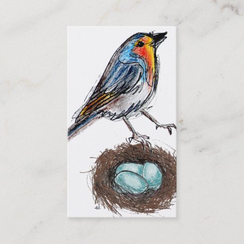 Whimsical Robin with Nest  Eggs Business Card