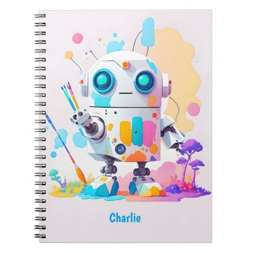 Whimsical robot artist for creative souls notebook