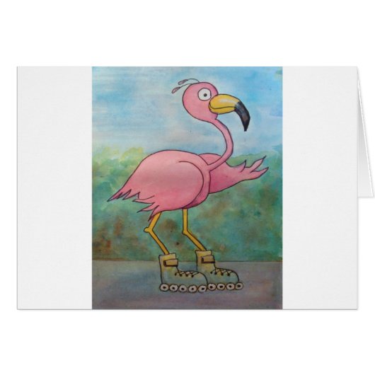 Whimsical Roller Skating Roller Blading Flamingo Cards (Front Horizontal)