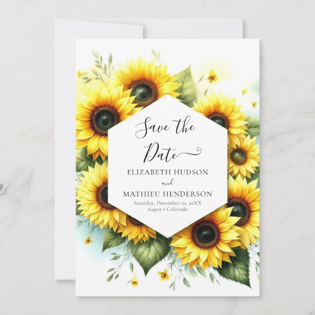 Whimsical Romance Sunflower Wedding Save The Date (Front)