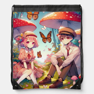 Whimsical Romantic Anime Couple Drawstring Bag