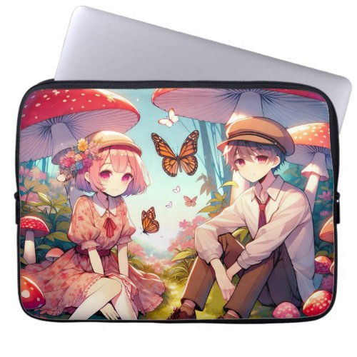 Whimsical Romantic Anime Couple  Laptop Sleeve